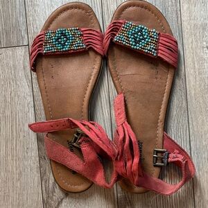 Minnetonka Orange Sandals with Turquoise Beads